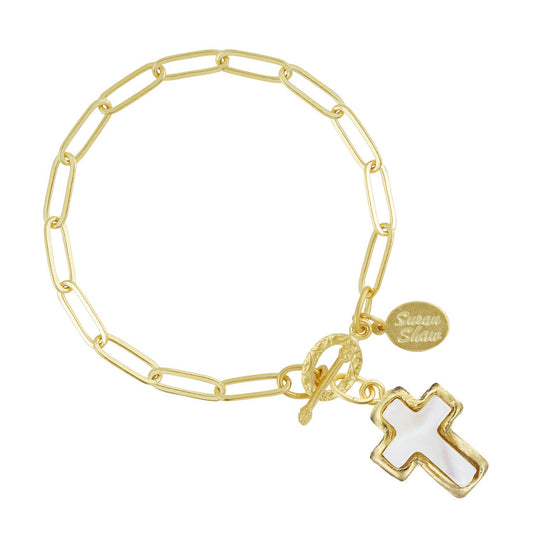 Susan Shaw Mother of Pearl Cross Bracelet-Susan Shaw-The Twisted Chandelier