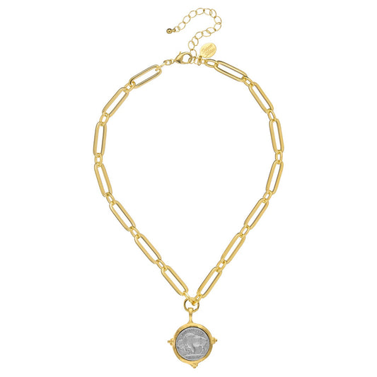 Susan Shaw Buffalo Nickel on Mixed Link Necklace-Susan Shaw-The Twisted Chandelier