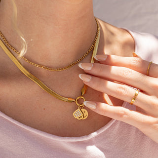 18K Gold PVD Herringbone Charm Holder Necklace-Necklace-WJW-The Twisted Chandelier