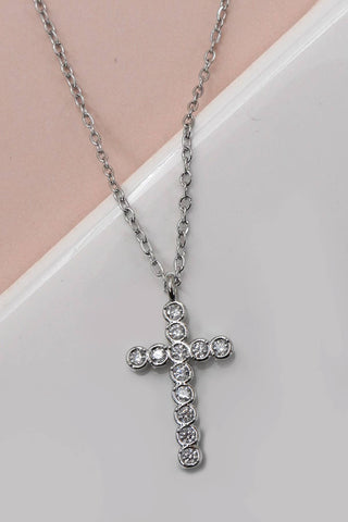 18K STAINLESS STEEL TARNISH FREE CROSS NECKLACE | 40NK9482-JOSSLYN by wall to wall-Silver-The Twisted Chandelier
