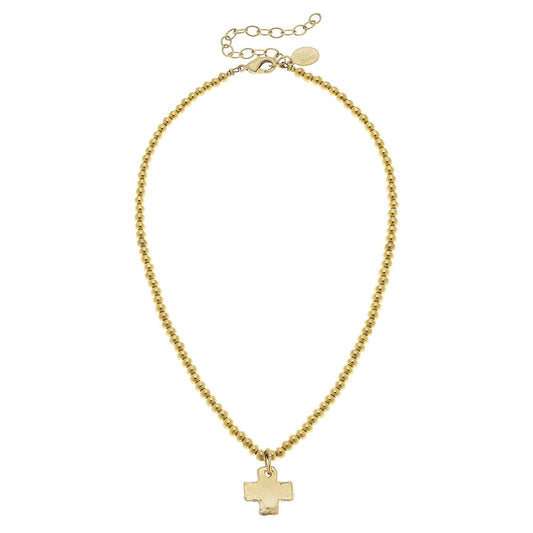 Gold Cross on Gold Beaded Necklace-Susan Shaw-The Twisted Chandelier