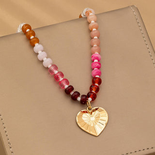MULTI BEADED CHAIN HEART CHARM NECKLACE | 80N92630-JOSSLYN by wall to wall-The Twisted Chandelier