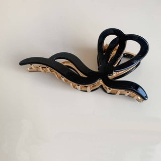Premium PVC Toile Pattern Bow Hair Claw Clips-Hair Claws & Clips-JOSSLYN by wall to wall-40H928-Black-The Twisted Chandelier