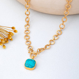 Turquoise-Tone Medallion Toggle Necklace | 80N93042-JOSSLYN by wall to wall-The Twisted Chandelier