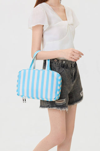 Striped Hanging Toiletry & Makeup Organizer Bag | 40P599-JOSSLYN by wall to wall-BLUE/IVORY-The Twisted Chandelier