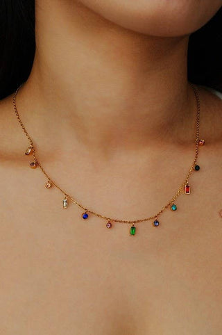 Rainbow Stone Dangle Necklace | 40NK9657-JOSSLYN by wall to wall-Gold-The Twisted Chandelier