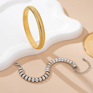 Two-Tone Mixed Chain Bangle Set-JOSSLYN by wall to wall-80B1686-The Twisted Chandelier