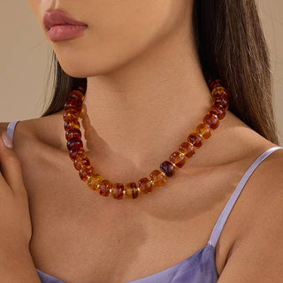 Chunky Amber-Tone Barrel Bead Necklace | 40NK9767-JOSSLYN by wall to wall-GOLD-The Twisted Chandelier