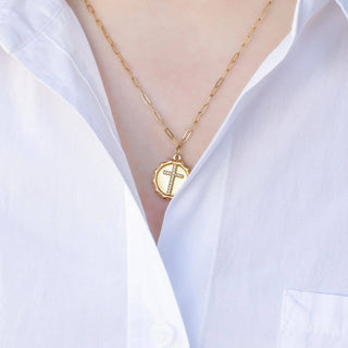 18K Gold PVD Stainless Steel Stone Cross Pendant-Stainless Steel Charm-WJW-The Twisted Chandelier