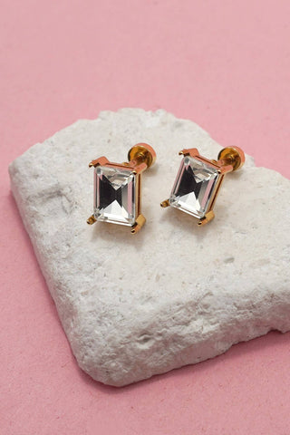 Rhinestone Stainless Steel Screw Back Post Stud Earrings-JOSSLYN by wall to wall-40E473-Rectangle-The Twisted Chandelier