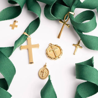 18K Gold PVD Stainless Steel Stone Cross Pendant-Stainless Steel Charm-WJW-The Twisted Chandelier