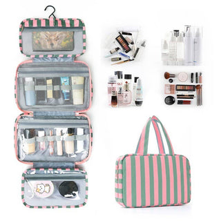 Striped Hanging Toiletry & Makeup Organizer Bag | 40P599-JOSSLYN by wall to wall-PINK/GREEN-The Twisted Chandelier