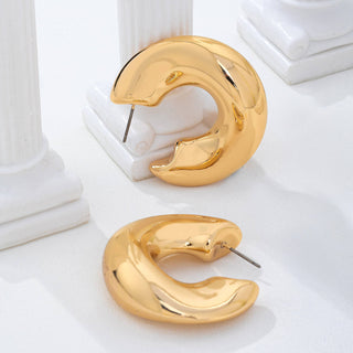 Bold Gold-Tone Chunky Dome Crescent Hoop Earrings | 80E62230-JOSSLYN by wall to wall-The Twisted Chandelier