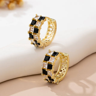 Checker Black & Crystal Baguette Hoop Earrings-Earrings-JOSSLYN by wall to wall-80E61892-The Twisted Chandelier