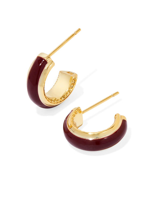 Kendra Scott Ainsley Huggie Earrings Gold Burgundy Enamel-Earrings-Kendra Scott-CR 07/31/24,E00564GLD,FD 07/31/24,gameday-The Twisted Chandelier