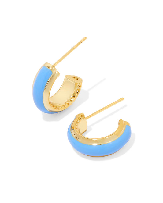 Kendra Scott Ainsley Huggie Earrings Gold Light Blue Enamel-Earrings-Kendra Scott-CR 07/31/24,E00564GLD,FD 07/31/24,gameday-The Twisted Chandelier