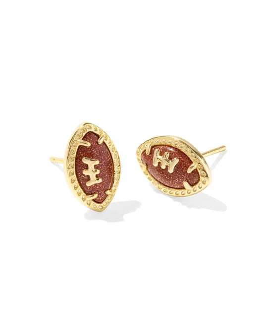 Kendra Scott Football Stud Earrings Gold Orange Goldstone-Earrings-Kendra Scott-CR 07/31/24,E00563GLD,FD 07/31/24,gameday-The Twisted Chandelier