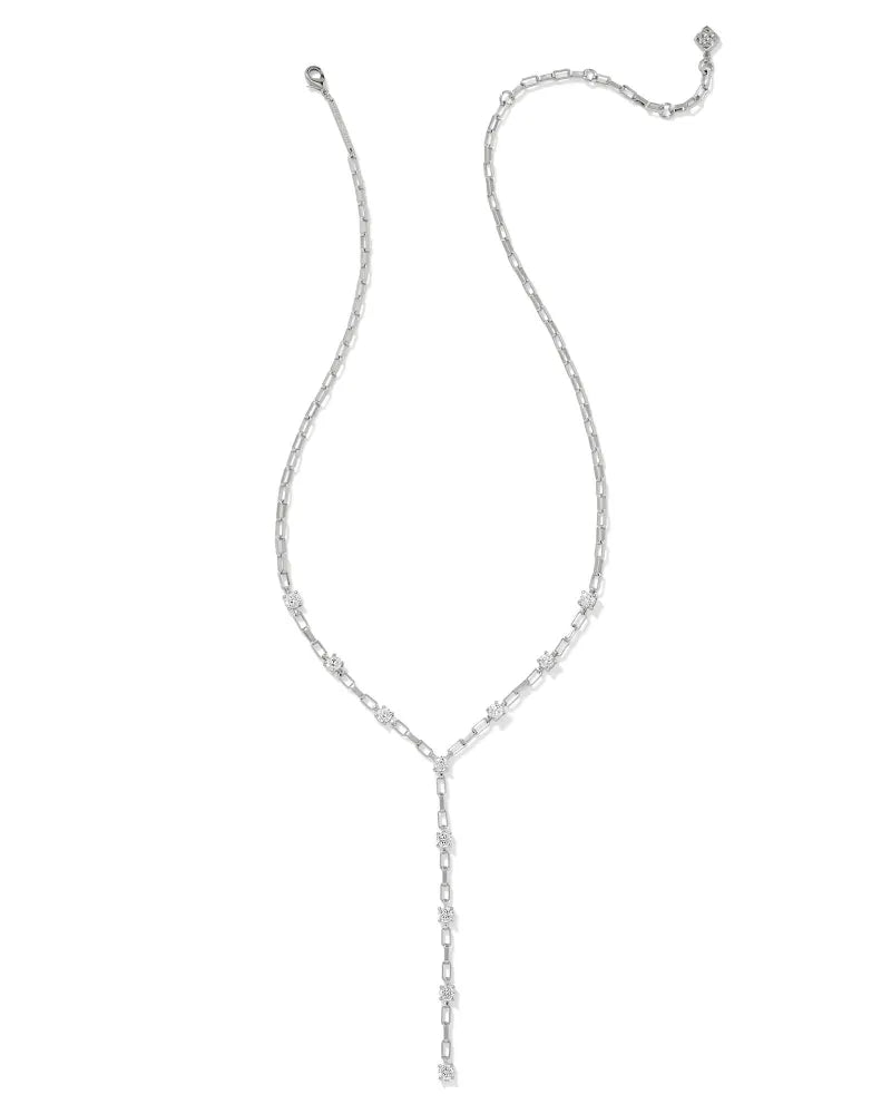 Kendra Scott Lexi Y Necklace Silver White Crystal-Necklaces-Kendra Scott-CR 07/31/24,FD 07/31/24,N00726RHD,Sale Kendra Scott-The Twisted Chandelier