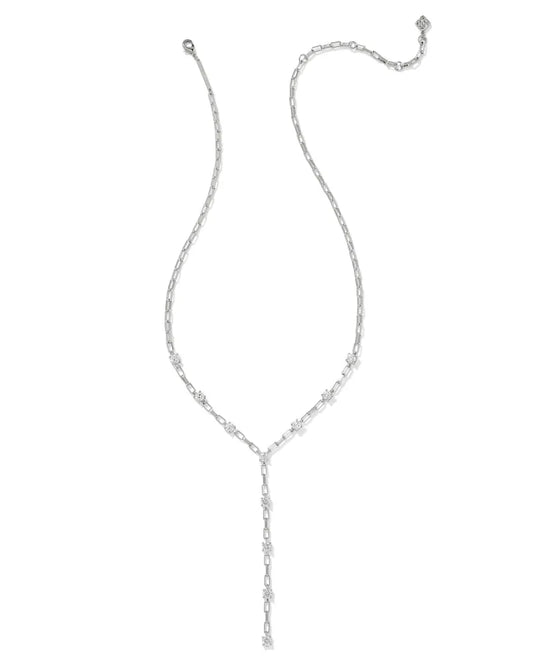 Kendra Scott Lexi Y Necklace Silver White Crystal-Necklaces-Kendra Scott-CR 07/31/24,FD 07/31/24,N00726RHD,Sale Kendra Scott-The Twisted Chandelier