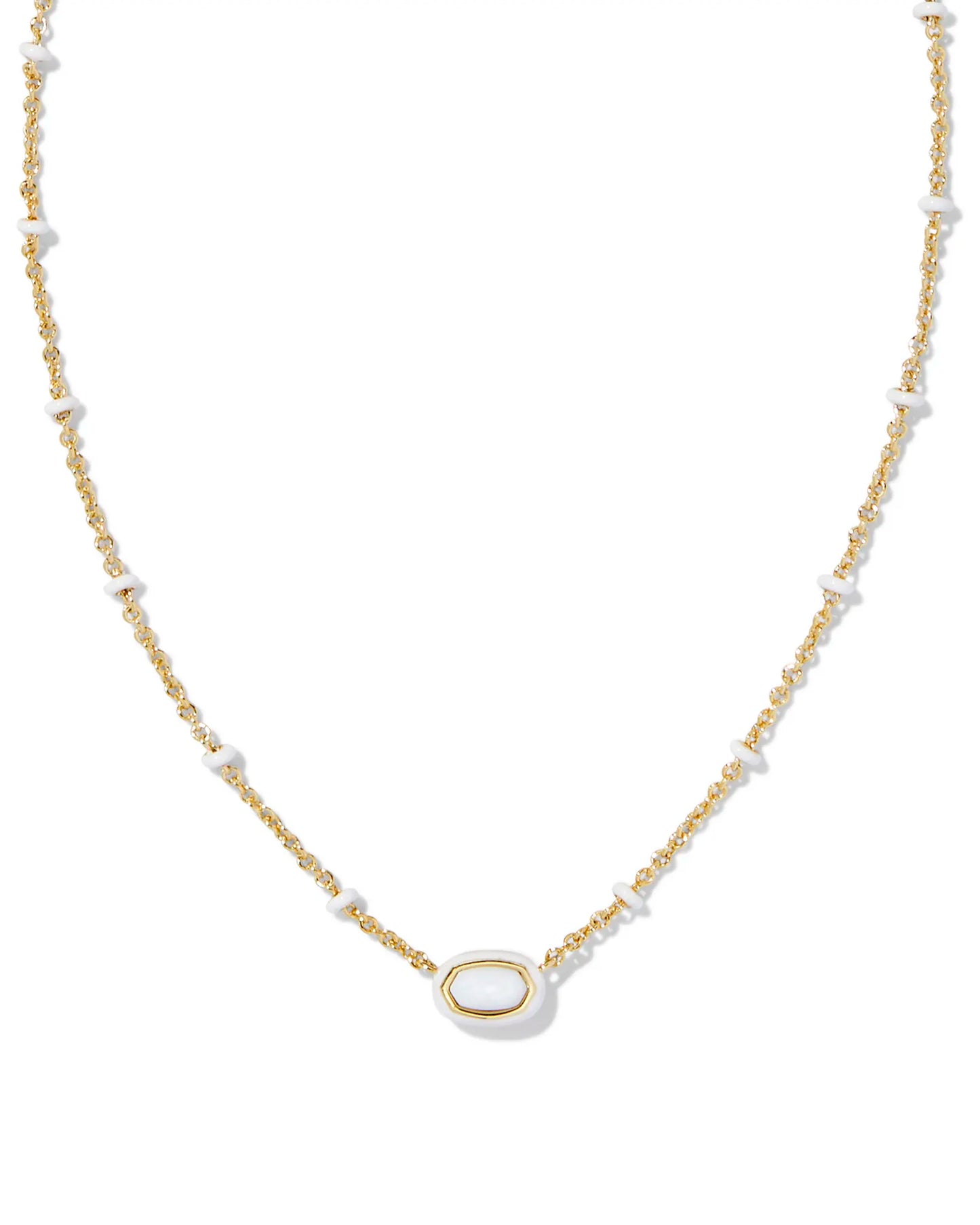 Kendra Scott Mini Elisa Enamel Frame Short Pendant Necklace Gold White Mother of Pearl-Necklaces-Kendra Scott-CR 07/31/24,FD 07/31/24,gameday,N00720GLD-The Twisted Chandelier