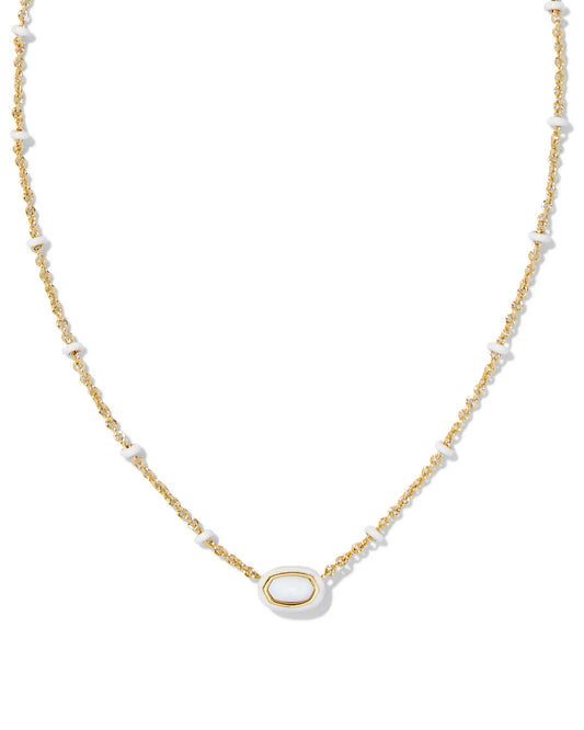 Kendra Scott Mini Elisa Enamel Frame Short Pendant Necklace Gold White Mother of Pearl-Necklaces-Kendra Scott-CR 07/31/24,FD 07/31/24,gameday,N00720GLD-The Twisted Chandelier