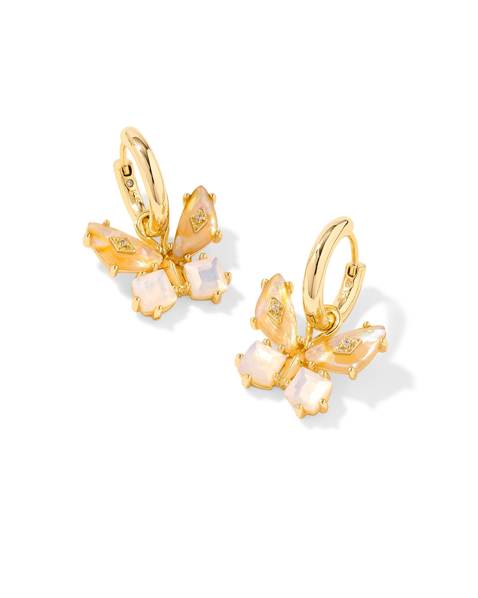 Kendra Scott Bianca Butterfly Huggie Earrings Gold Iridescent White Mix-Earrings-Kendra Scott-E00789GLD,FD 05/07/25-The Twisted Chandelier