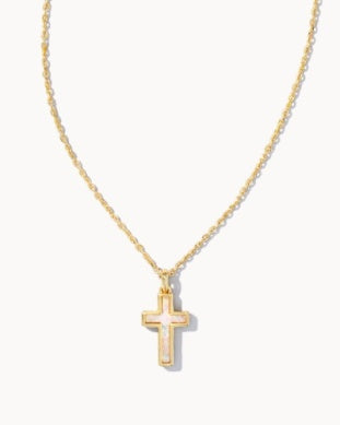 Kendra Scott Cross Pendant Necklace Gold White Opal-Necklace-Kendra Scott-N1759GLD-The Twisted Chandelier