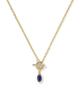 Kendra Scott Mini Elisa Toggle Short Pendant Necklace Gold Blue Lapis-Necklace-Kendra Scott-The Twisted Chandelier