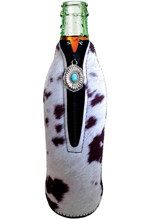 Cowhide Print & Flower Concho Zipper Charm Bottle Drink Sleeve-Drink Sleeves-Blandice-05/19/24,1st md,SD4002-The Twisted Chandelier