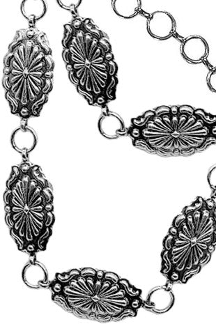 Western Concho Style Aztec Textured Flower Style Casting Chain Belt - Small/Medium-Belts-Blandice-Accessories,Confirmed 06/01/26,NE-0531,western & concert-The Twisted Chandelier