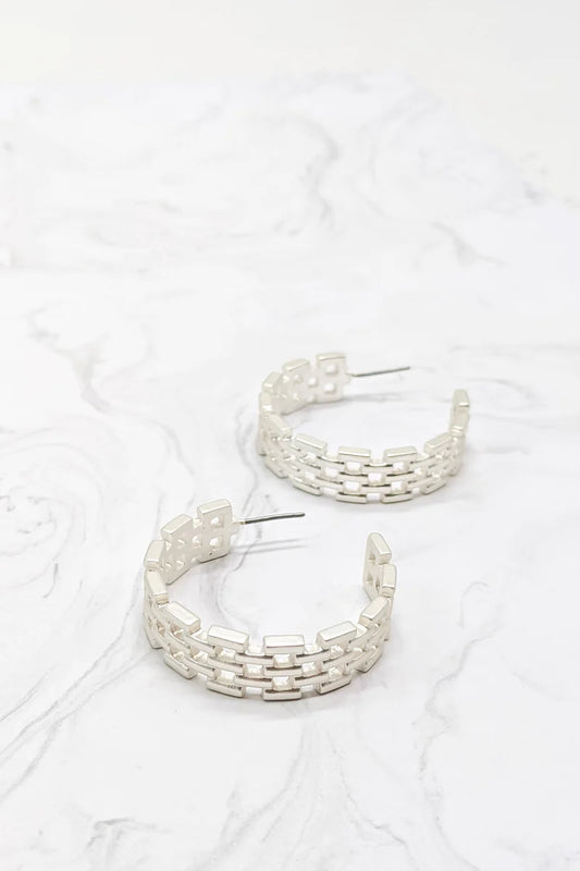 Darian Hoop Earrings- Satin Silver-Earrings-MY GIRL IN LA-The Twisted Chandelier