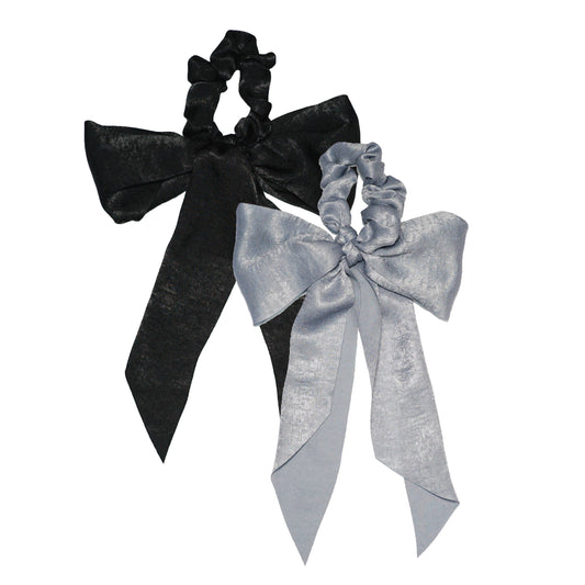Satin Scarf Scrunchies - Black/Gray-KITSCH-Accessories,FD JAN 24-The Twisted Chandelier