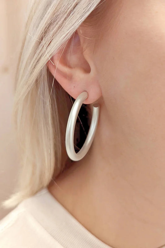 Jeanette Hoop Earrings- Satin Silver-Earrings-MY GIRL IN LA-The Twisted Chandelier