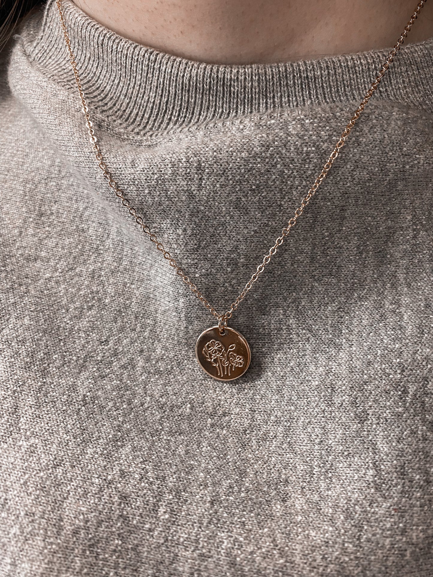 Birth Flower Round Pendant Necklace-Necklaces-Bonita-FEB2022-August-The Twisted Chandelier