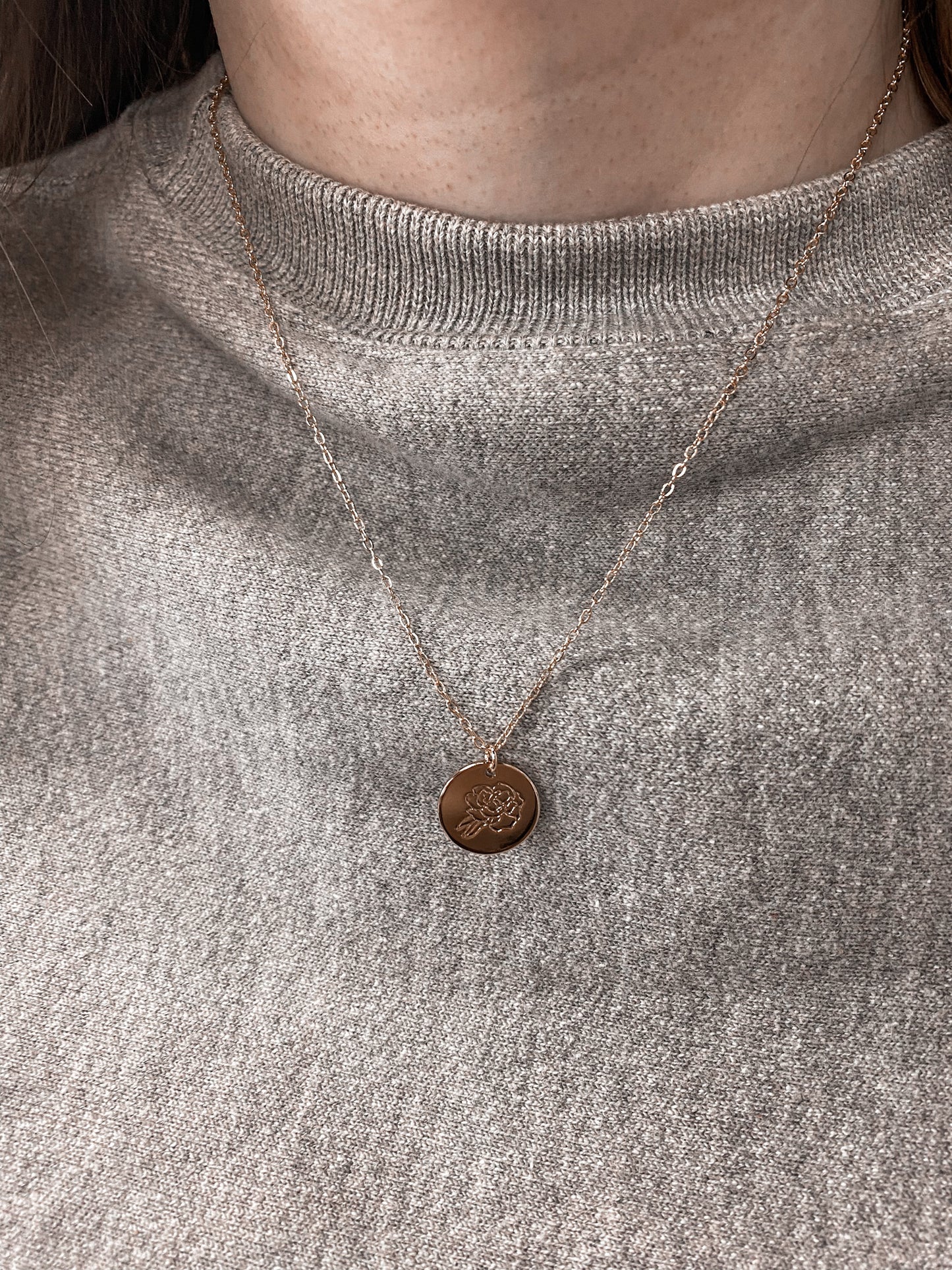 Birth Flower Round Pendant Necklace-Necklaces-Bonita-FEB2022-September-The Twisted Chandelier