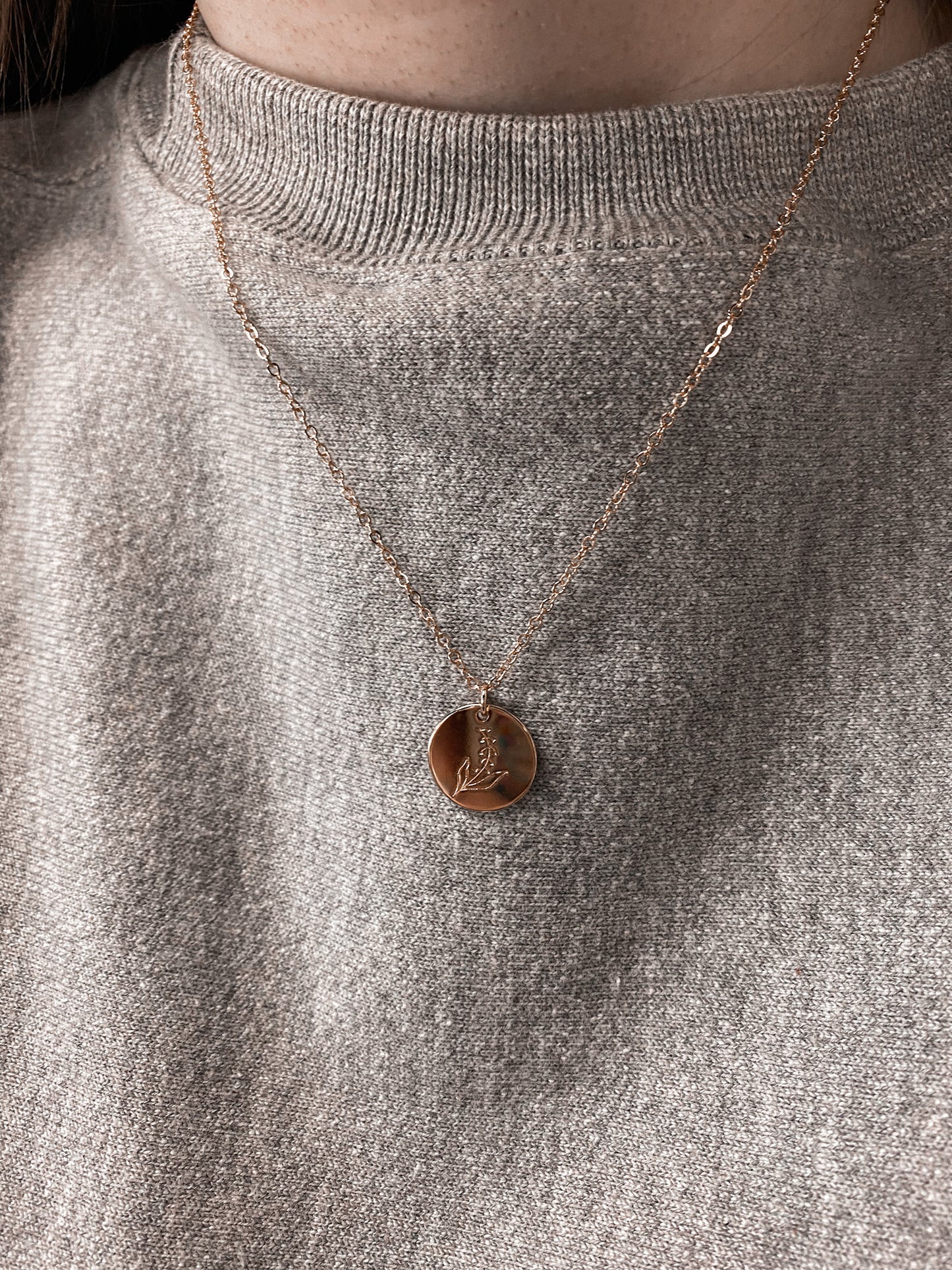Birth Flower Round Pendant Necklace-Necklaces-Bonita-FEB2022-May-The Twisted Chandelier