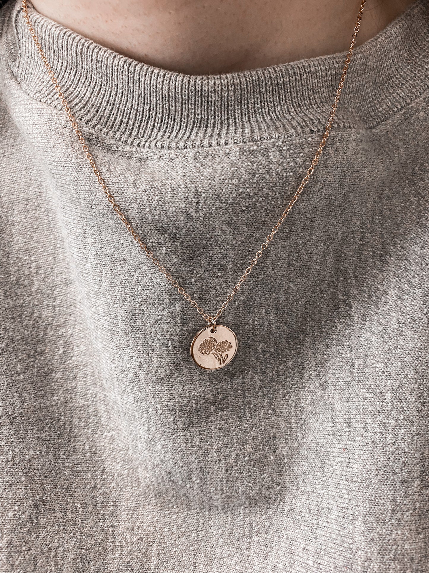 Birth Flower Round Pendant Necklace-Necklaces-Bonita-FEB2022-October-The Twisted Chandelier